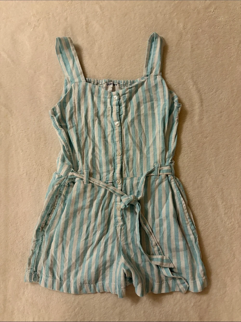 Old Navy Blue & White Striped Girls Romper